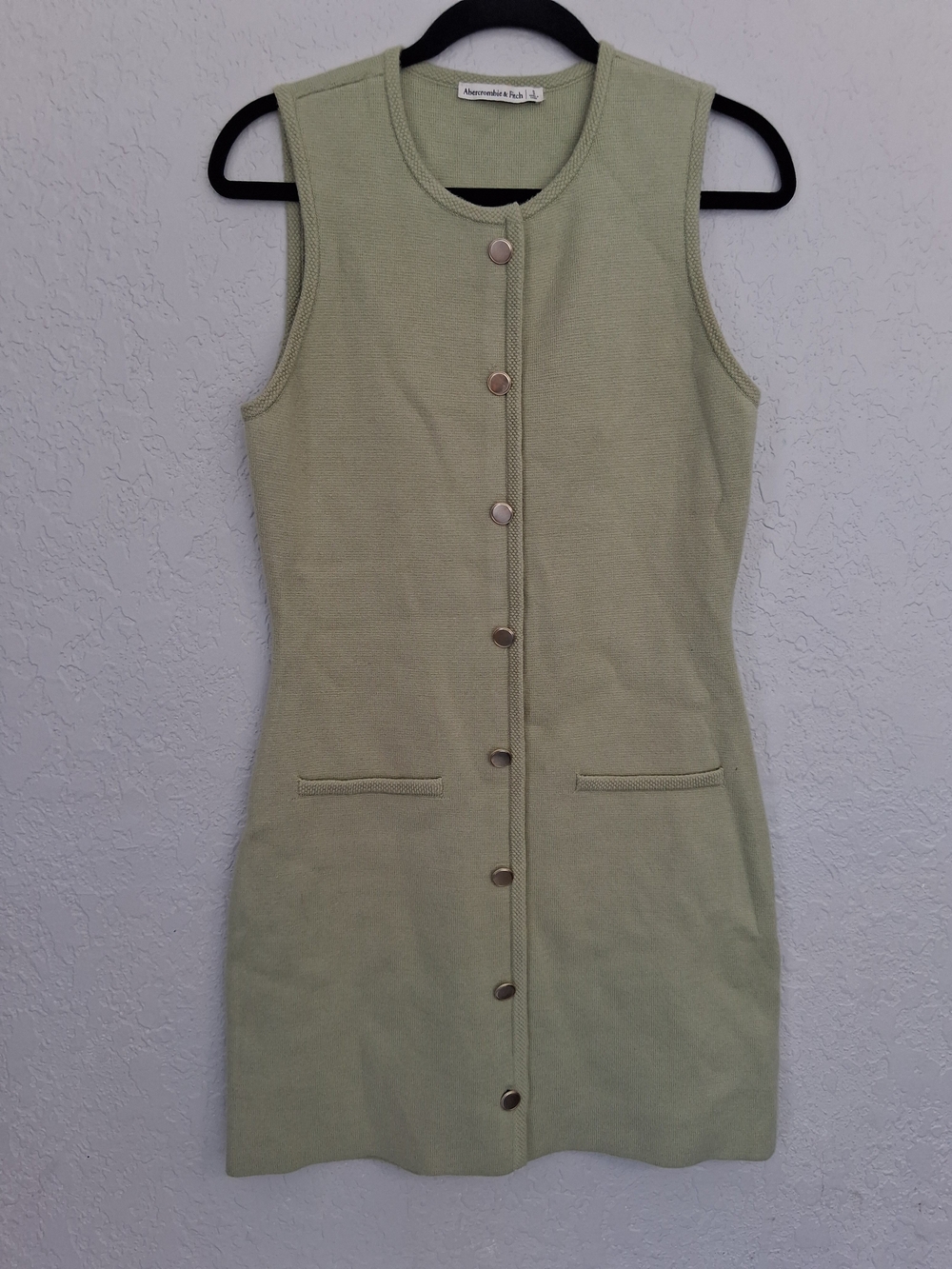 ​Abercrombie & Fitch S Sage Green Knit Vest Dress Button Front Sleeveless Mini